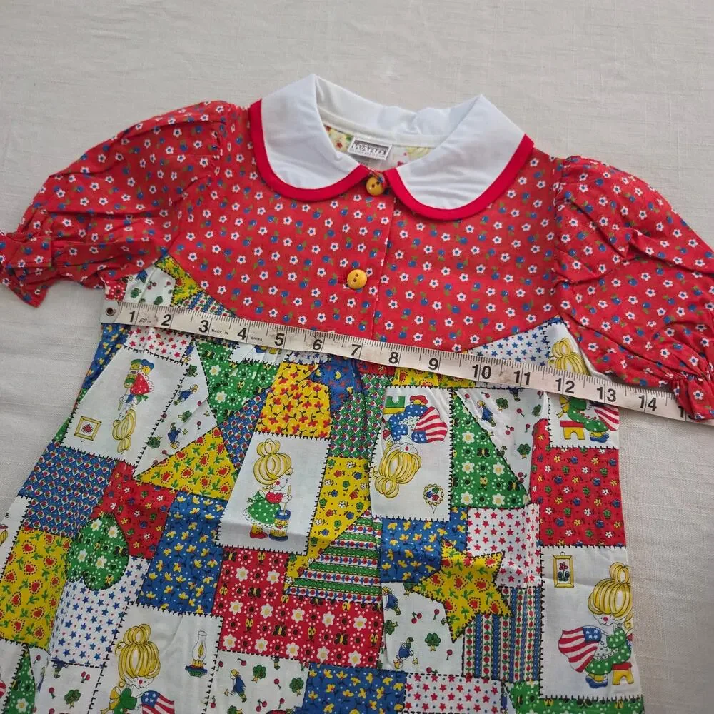 Vintage 70s Patchwork Girl Pattern Dress 4t